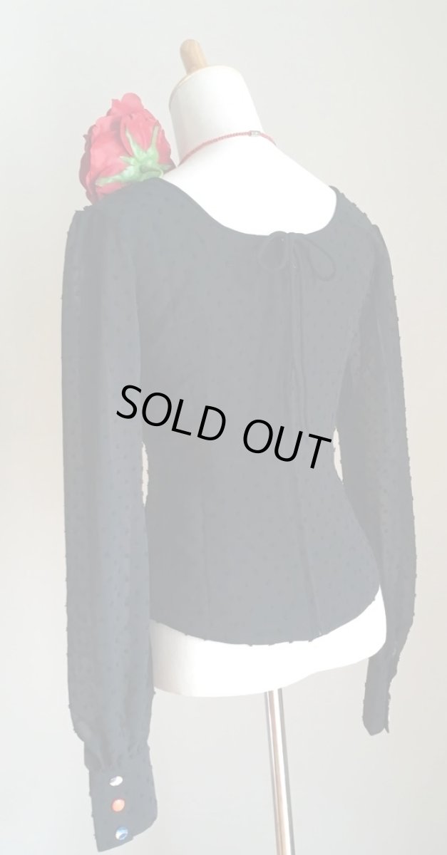 画像5: ロングスリーブ、立体水玉、ブラック、包みボタンはランダム柄生地 (5)