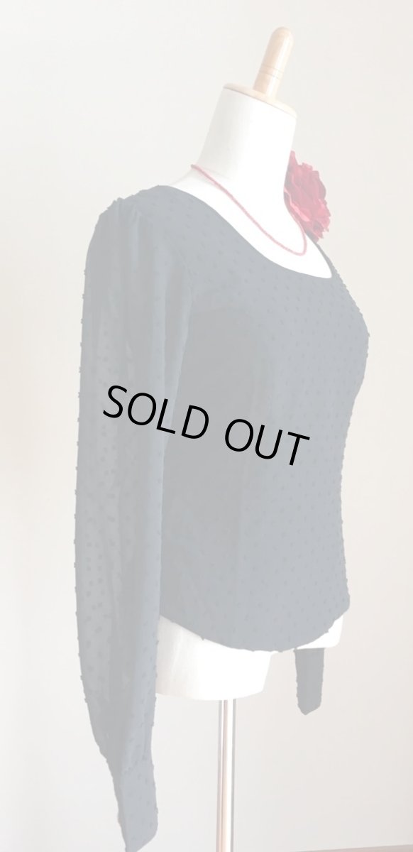 画像4: ロングスリーブ、立体水玉、ブラック、包みボタンはランダム柄生地 (4)