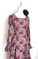 画像2: ツーピースドレス、グレー×レッドフラワー、Lサイズ (2)