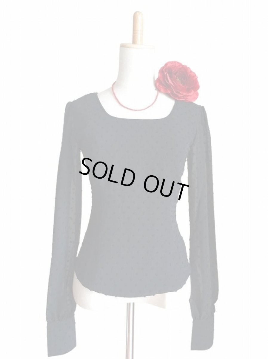 画像1: ロングスリーブ、立体水玉、ブラック、ボタンは共布の黒 (1)