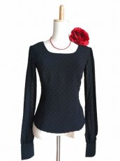 画像1: 10％OFF_ロングスリーブ、立体水玉、ブラック、ボタンは共布の黒 (1)