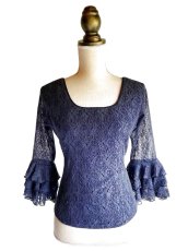 画像1: 《即納品》レース生地、くすんだネイビー、Mサイズ (1)