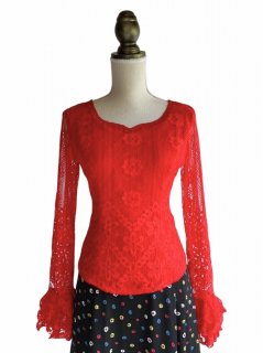 【美品 フラメンコ衣装】レッド あとりえaiai ブラウス トップス 赤 水玉 フラメンコ衣装あとりえあいあい テーラーメイド商品や各種小物