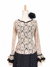 画像1: 在庫一掃SALE◎ベージュレース×ブラック、Lサイズ (1)