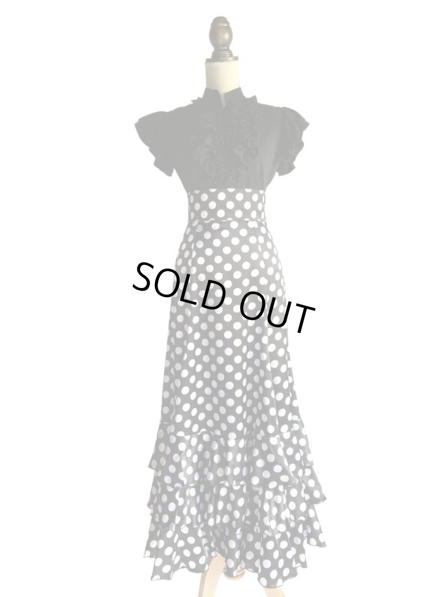 画像2: SALE‗ハイウエストファルダ、3段フリル、サテン水玉 (2)