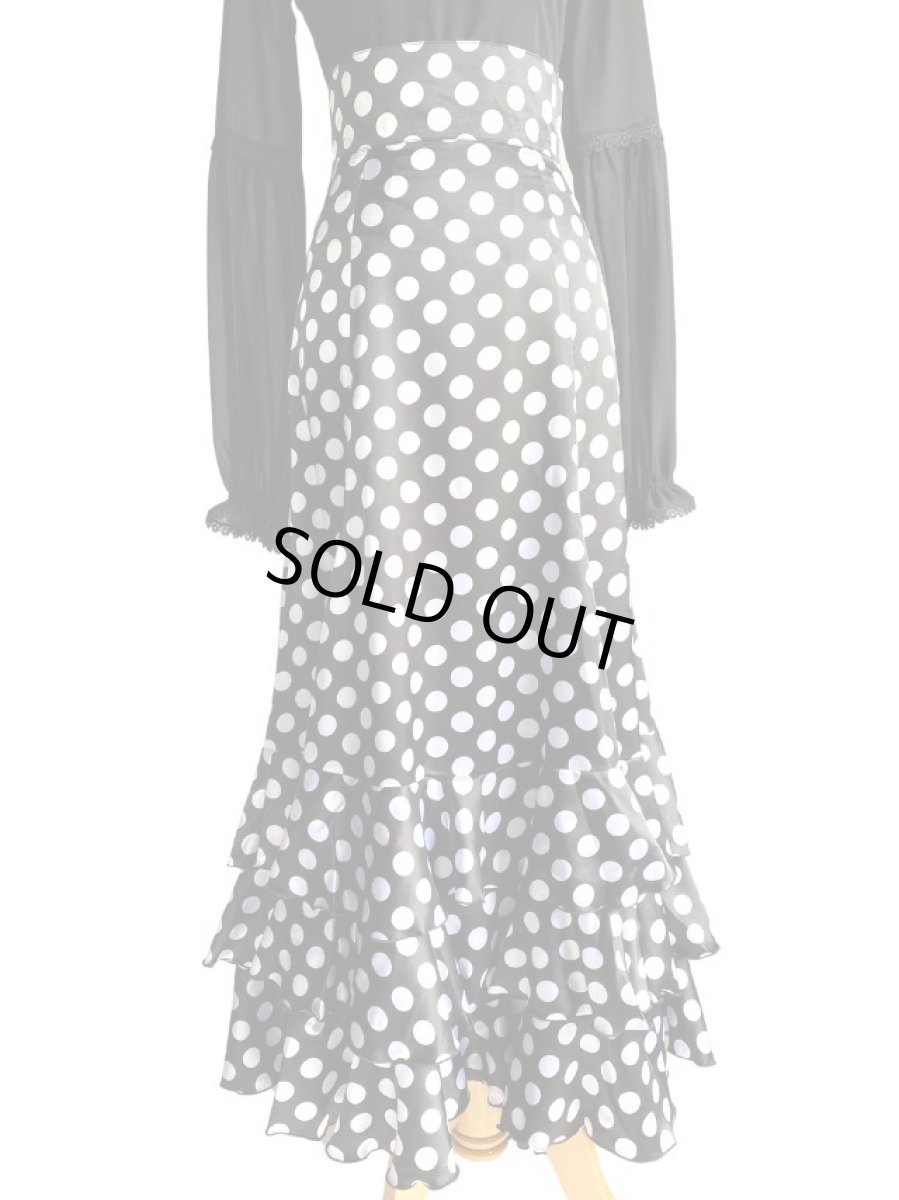 画像1: SALE‗ハイウエストファルダ、3段フリル、サテン水玉 (1)