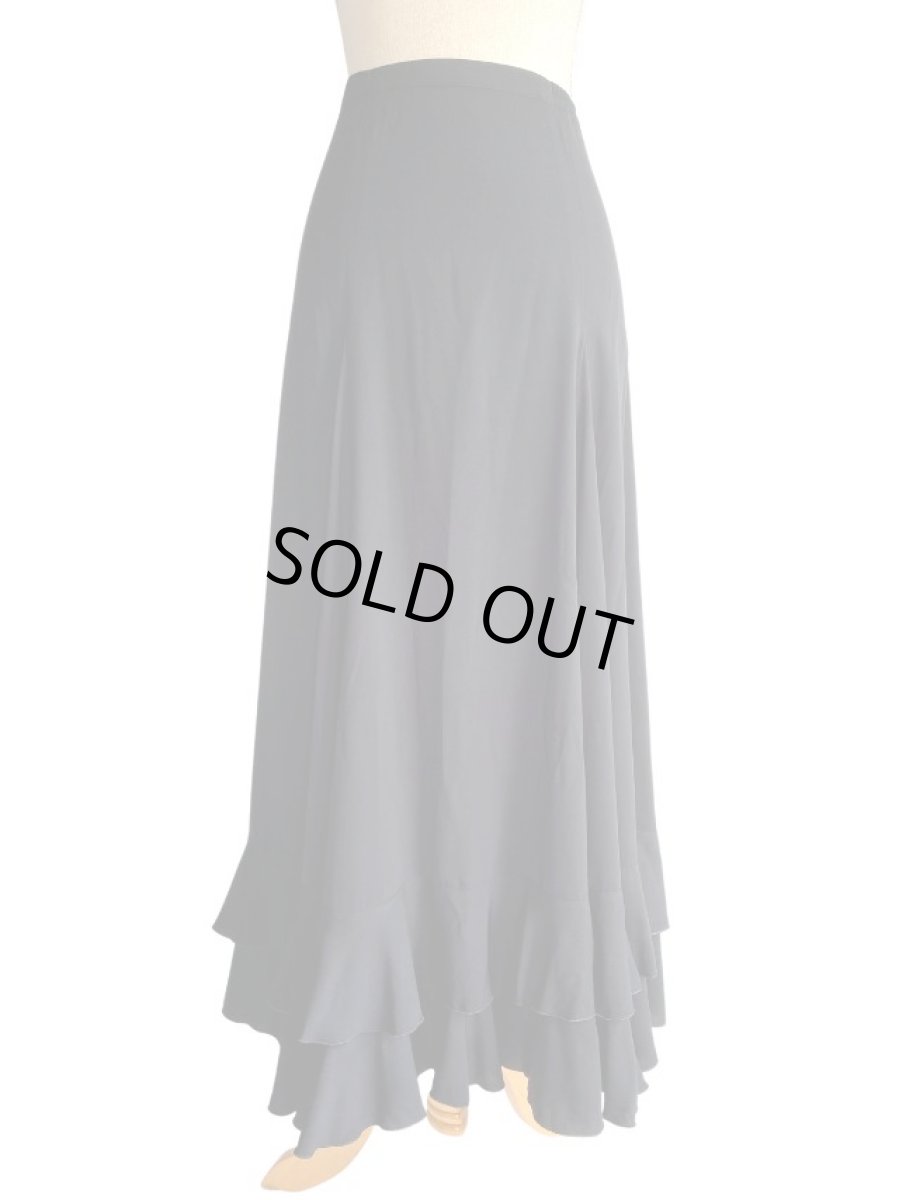 画像2: フリル2段、ジョーゼット生地、ブラック (2)