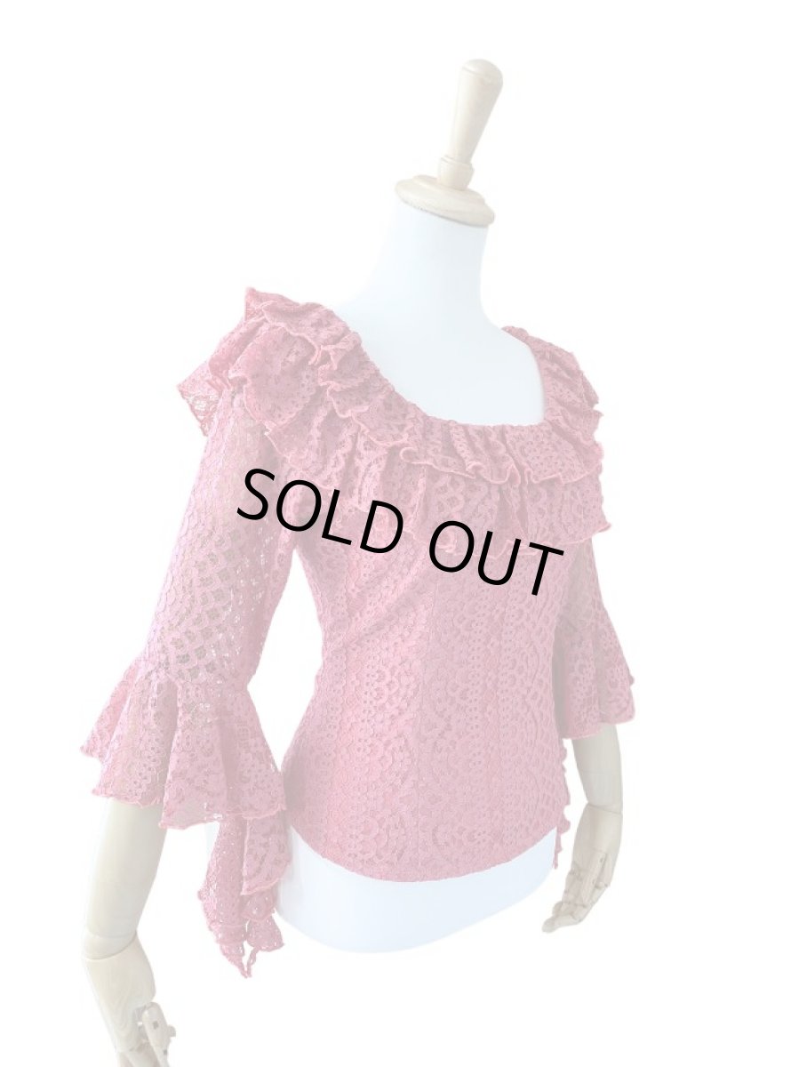 画像2: レースのフリルブラウス_ピンク (2)