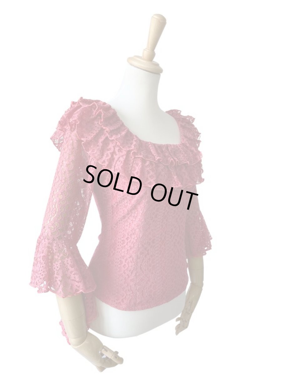 画像3: レースのフリルブラウス_ピンク (3)