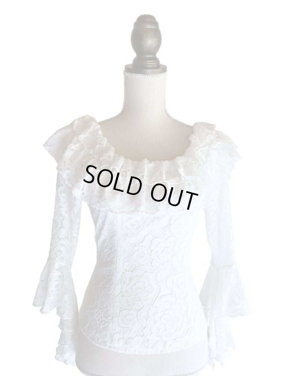 画像1: レースのフリルブラウス_ホワイト (1)