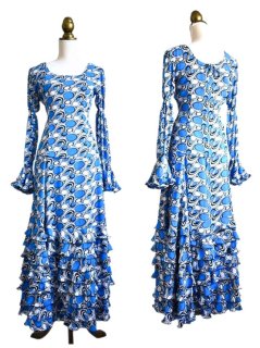 フラメンコ　ツーピース　フラワープリント ネイビー ツーピース - フラメンコドレスショップ「あとりえ*あいあい」