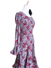 画像3: ツーピースドレス、グレー×レッドフラワー、Lサイズ (3)