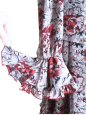 画像4: ツーピースドレス、グレー×レッドフラワー、Lサイズ (4)