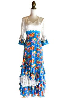 フラメンコ衣装 水色 レース刺繍付き ブルー - フラメンコドレスショップ「あとりえ*あいあい」