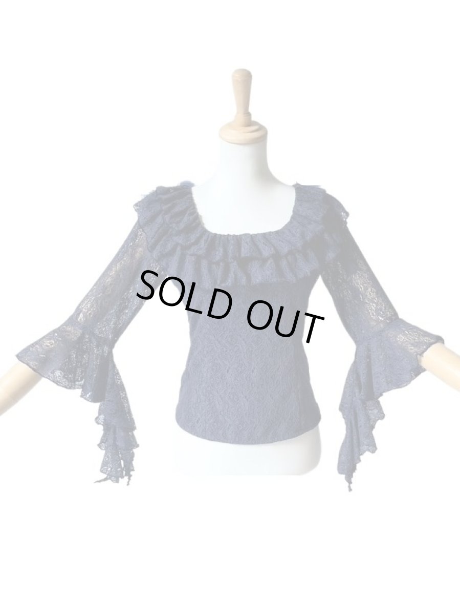 画像3: SALE‗レースのフリルブラウス、ネイビー (3)