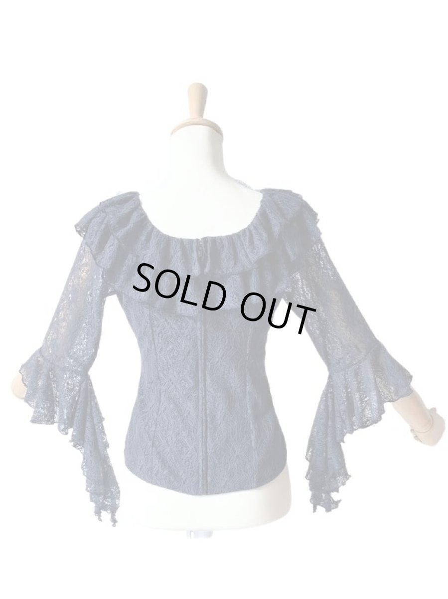 画像5: SALE‗レースのフリルブラウス、ネイビー (5)
