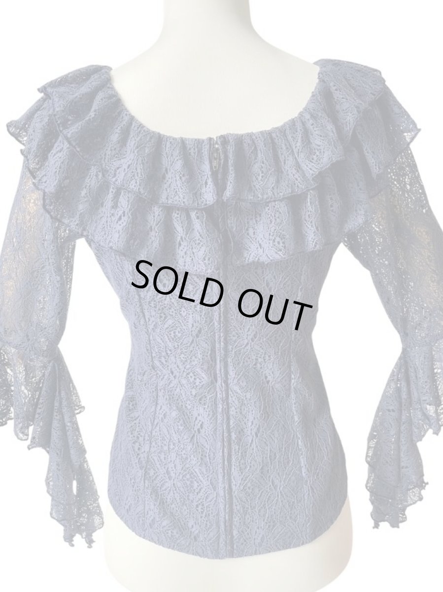 画像4: SALE‗レースのフリルブラウス、ネイビー (4)