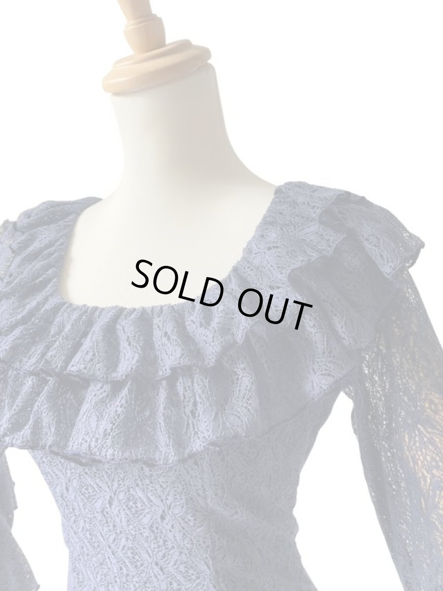 画像2: SALE‗レースのフリルブラウス、ネイビー (2)