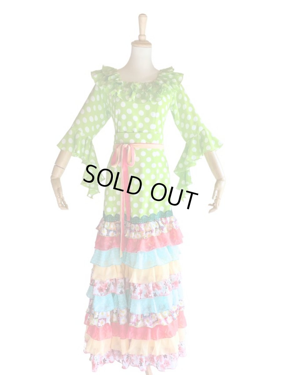 画像1: 《即納品》ツーピースドレス、ハイウエスト、ギャザーフリル10段、Lサイズ (1)