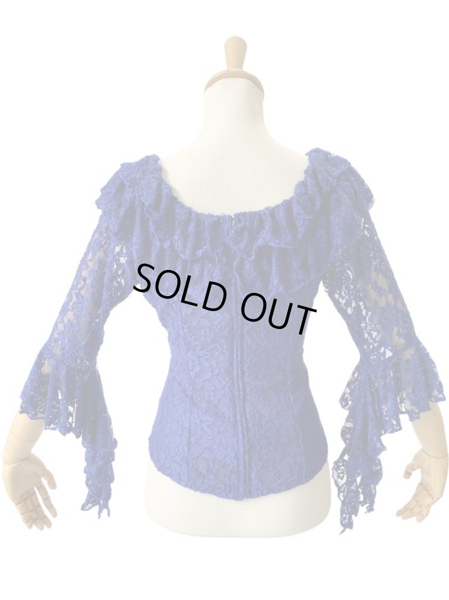 画像6: レースのフリルブラウス、ウルトラマリン、MとLサイズ (6)