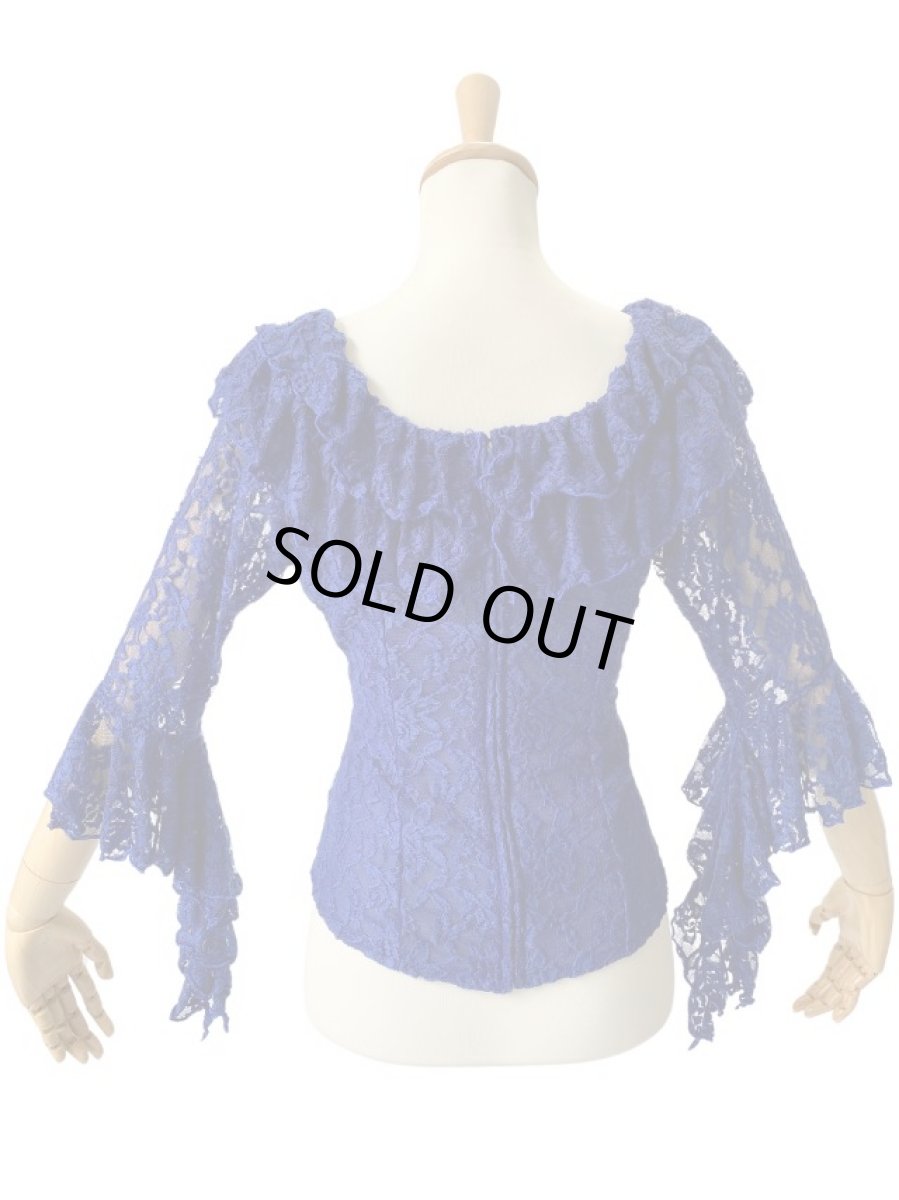 画像4: レースのフリルブラウス、ウルトラマリン、MとLサイズ (4)