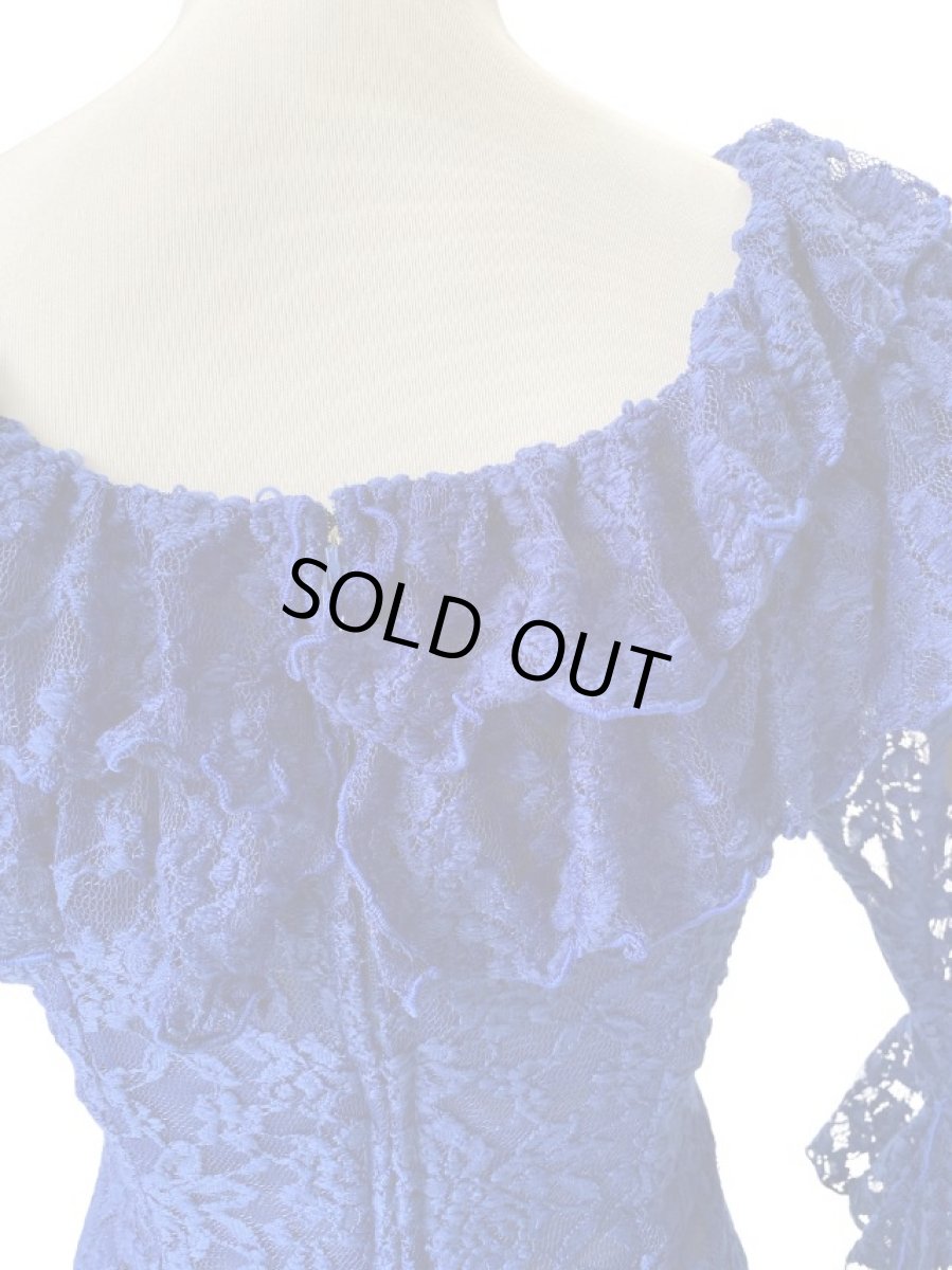 画像5: レースのフリルブラウス、ウルトラマリン、MとLサイズ (5)