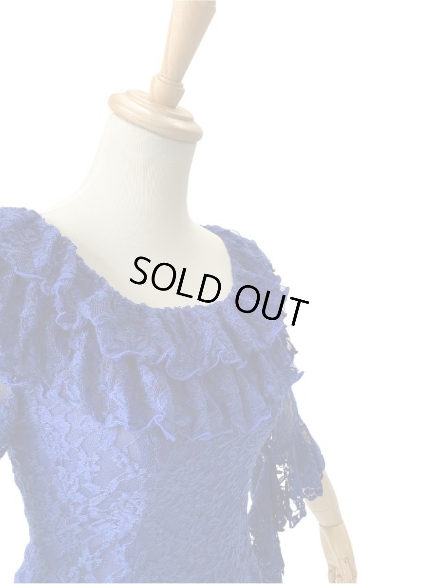 画像3: レースのフリルブラウス、ウルトラマリン、MとLサイズ (3)