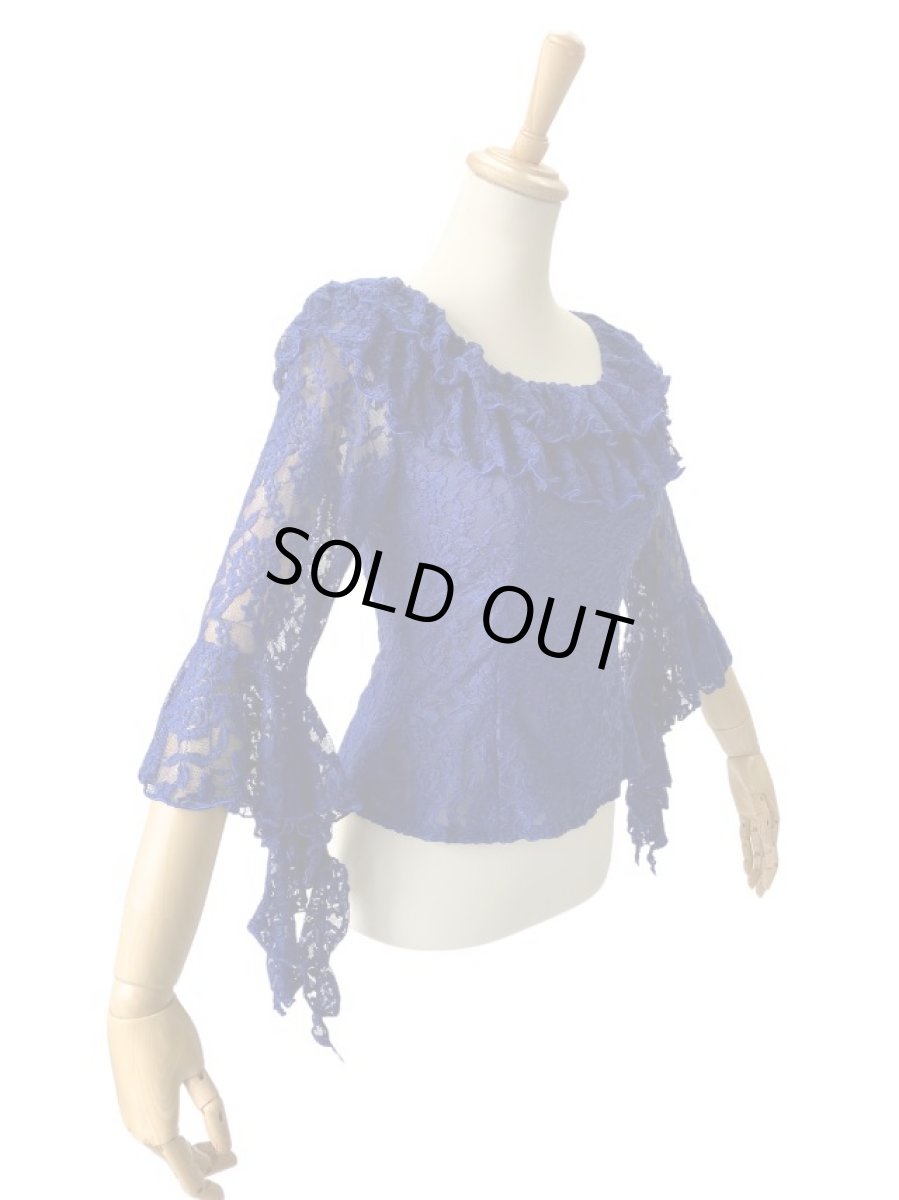 画像2: レースのフリルブラウス、ウルトラマリン、MとLサイズ (2)