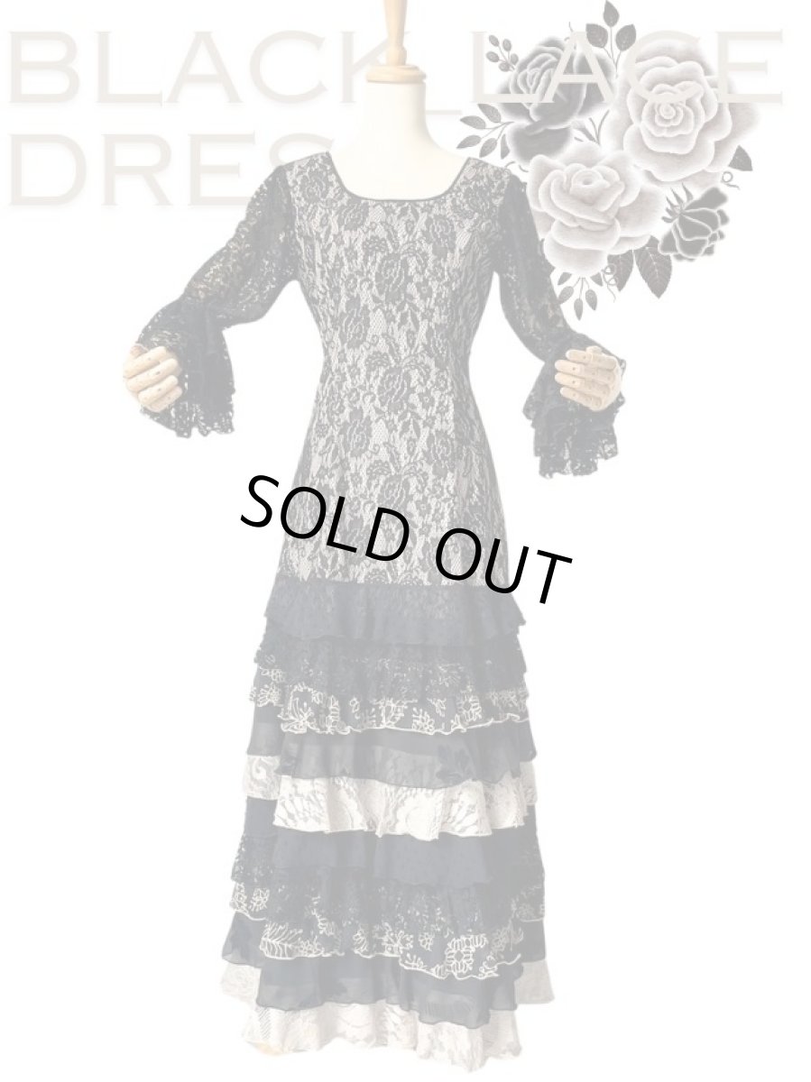 画像1: 《即納品》フラメンコドレス、Mサイズ、Blackレース (1)