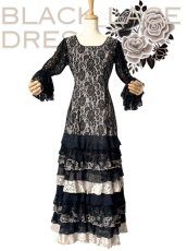 画像1: 《即納品》フラメンコドレス、Mサイズ、Blackレース (1)