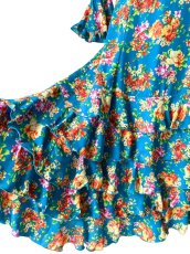 画像7: 《即納品》ツーピースドレス、ターコイズブルー×オレンジ薔薇、Lサイズ (7)