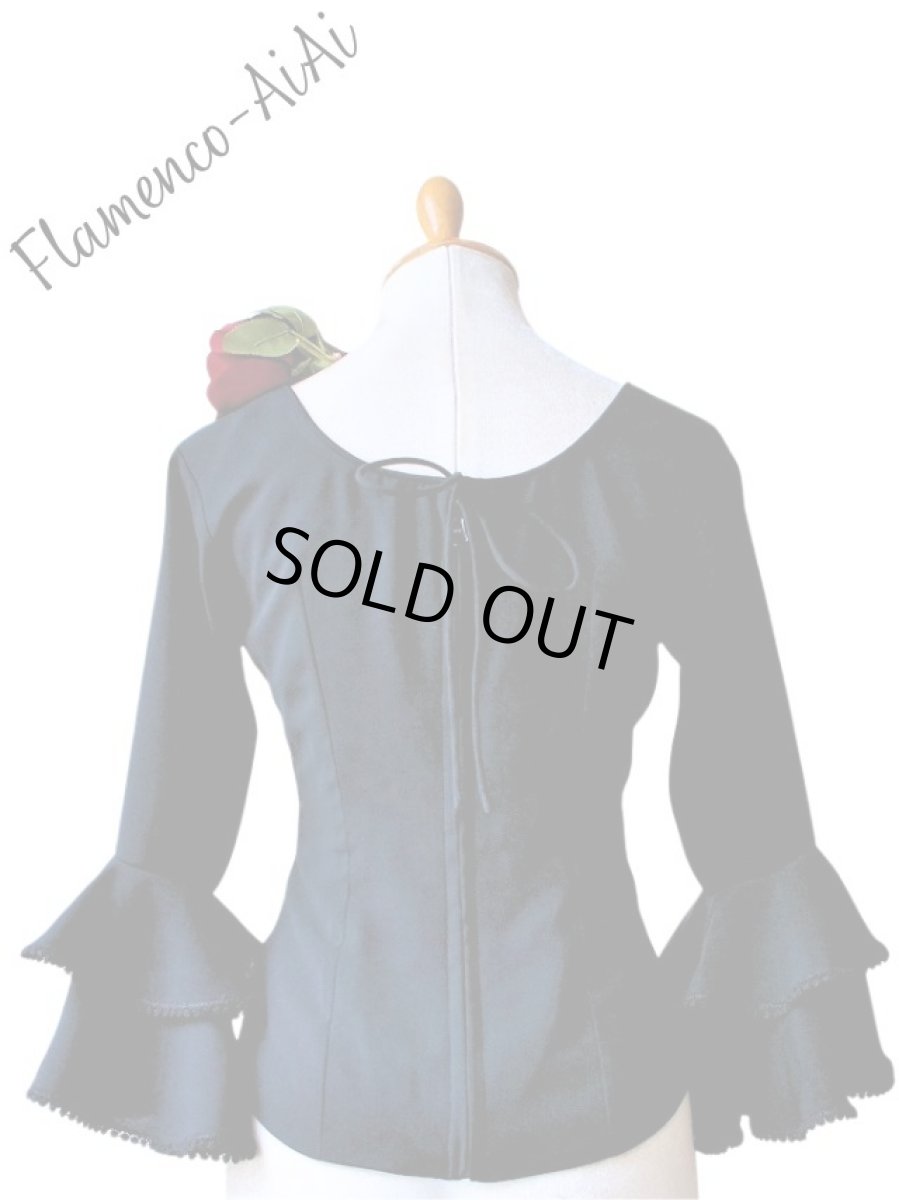 画像2: 袖フリルにレース、フリル2段、ブラック、Lサイズ (2)