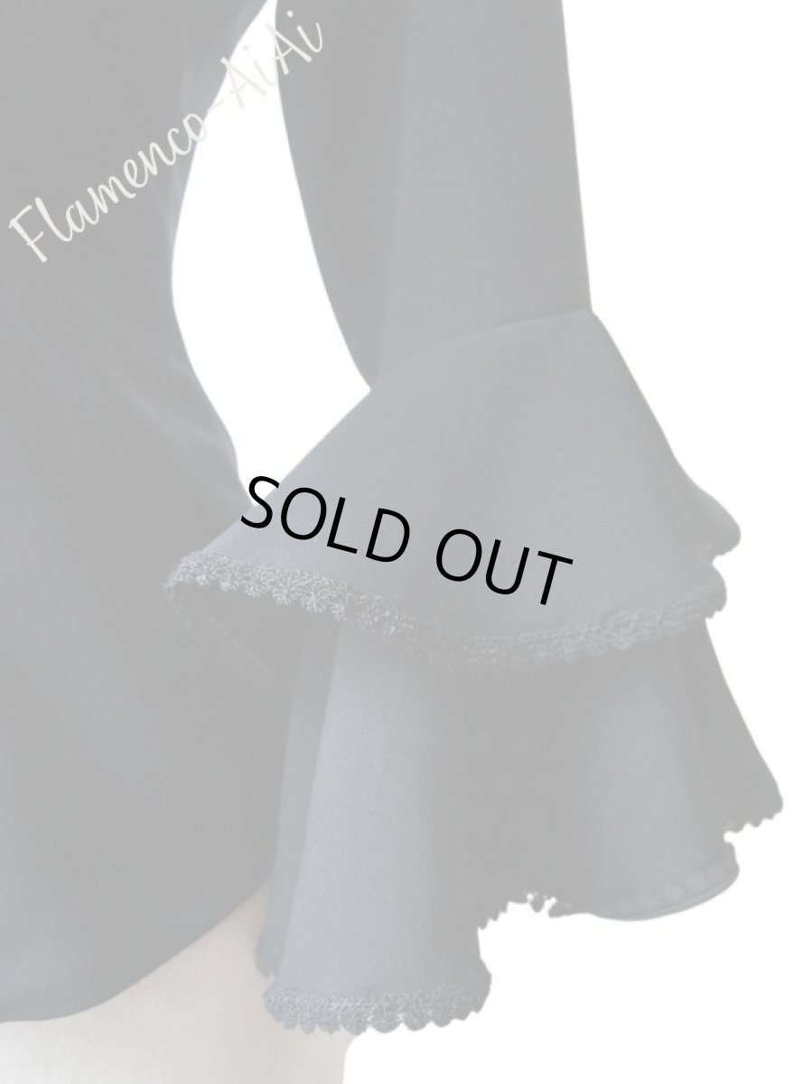 画像3: 袖フリルにレース、フリル2段、ブラック、Lサイズ (3)