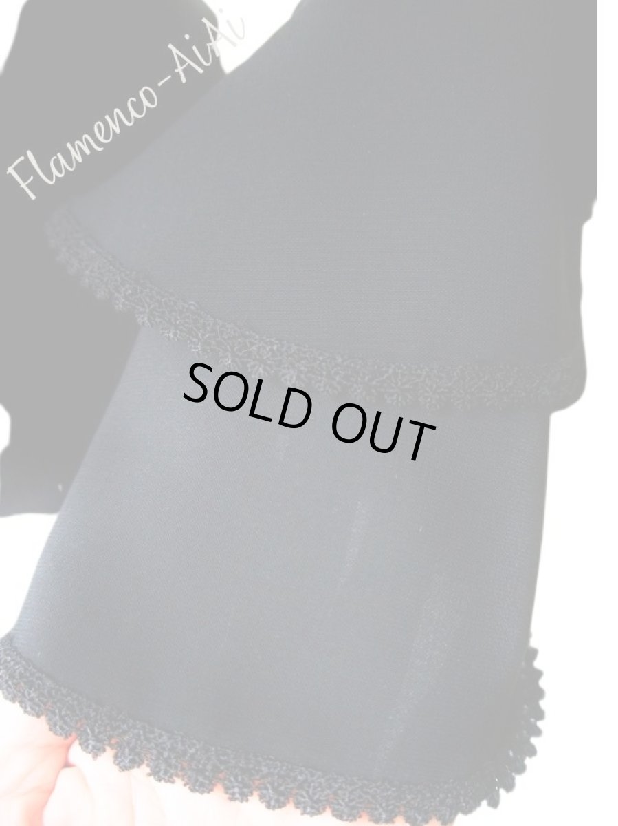 画像4: 袖フリルにレース、フリル2段、ブラック、Lサイズ (4)