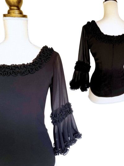 画像1: 《即納品》ブラックシフォンのブラウス