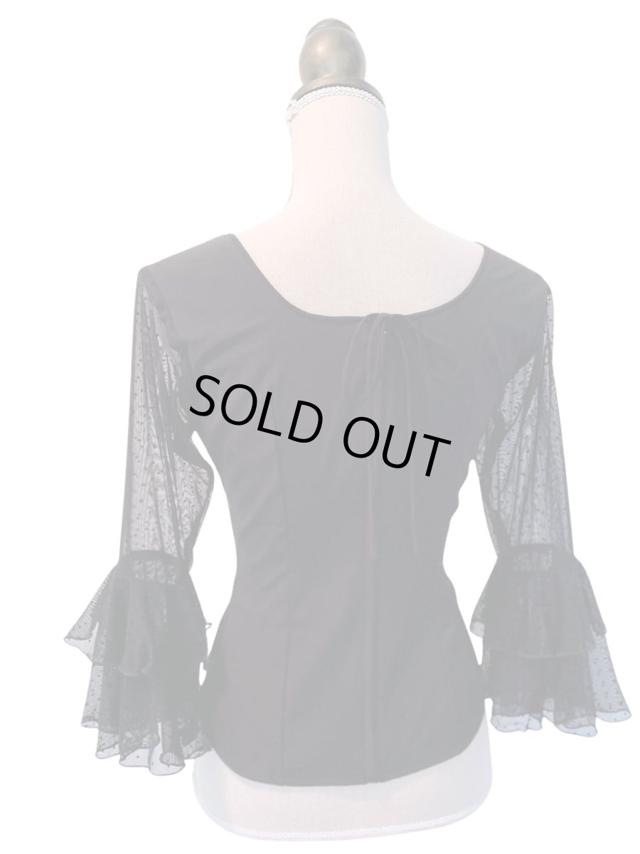 画像5: お袖チュールレースのブラウス、ブラック (5)