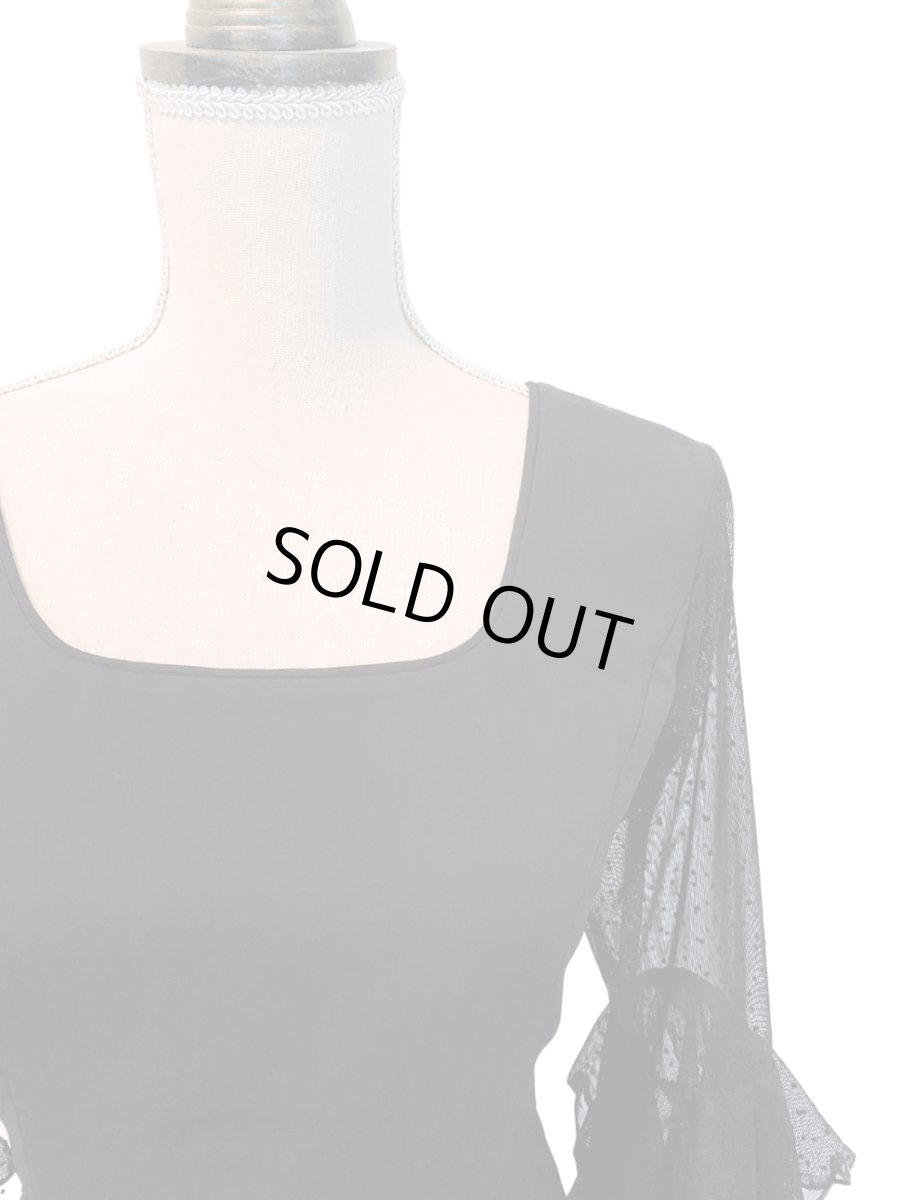 画像3: お袖チュールレースのブラウス、ブラック (3)