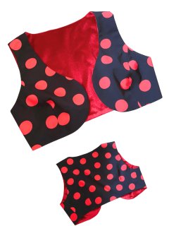 新品　フラメンコ ファルダ赤と黒の水玉 フラメンコ ファルダ 赤黒花柄 水玉①