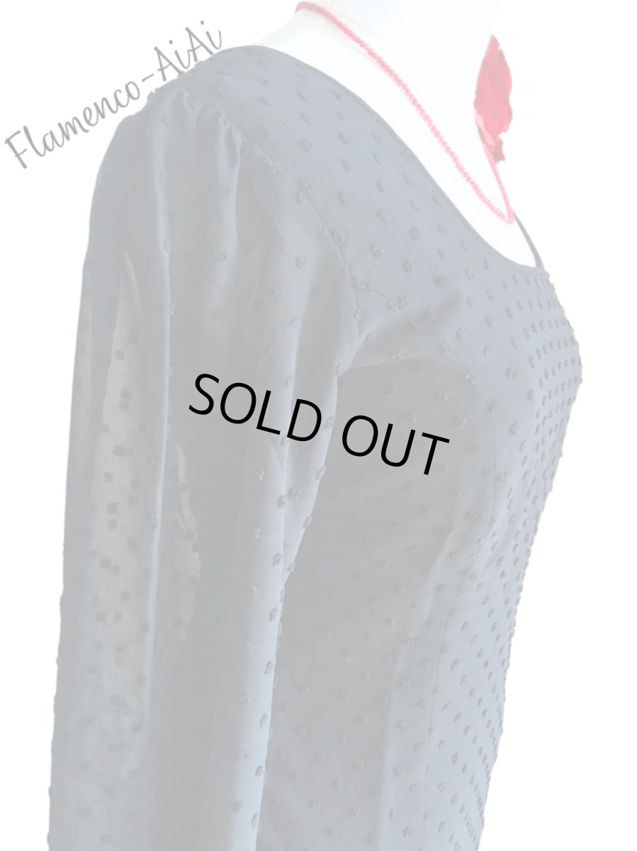 画像4: ロングスリーブ、立体水玉、ブラック、ボタンは共布の黒 (4)