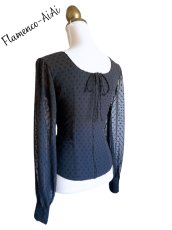 画像5: 10％OFF_ロングスリーブ、立体水玉、ブラック、ボタンは共布の黒 (5)