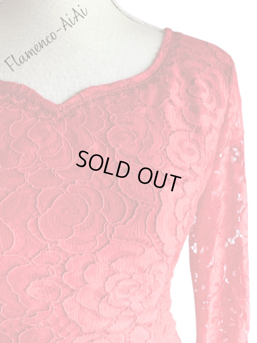 画像2: きれい赤レースのブラウス、レッド (2)