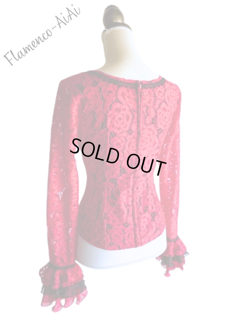 画像5: きれいレースのブラウス、ブラック×レッド、Lサイズ１点 (5)