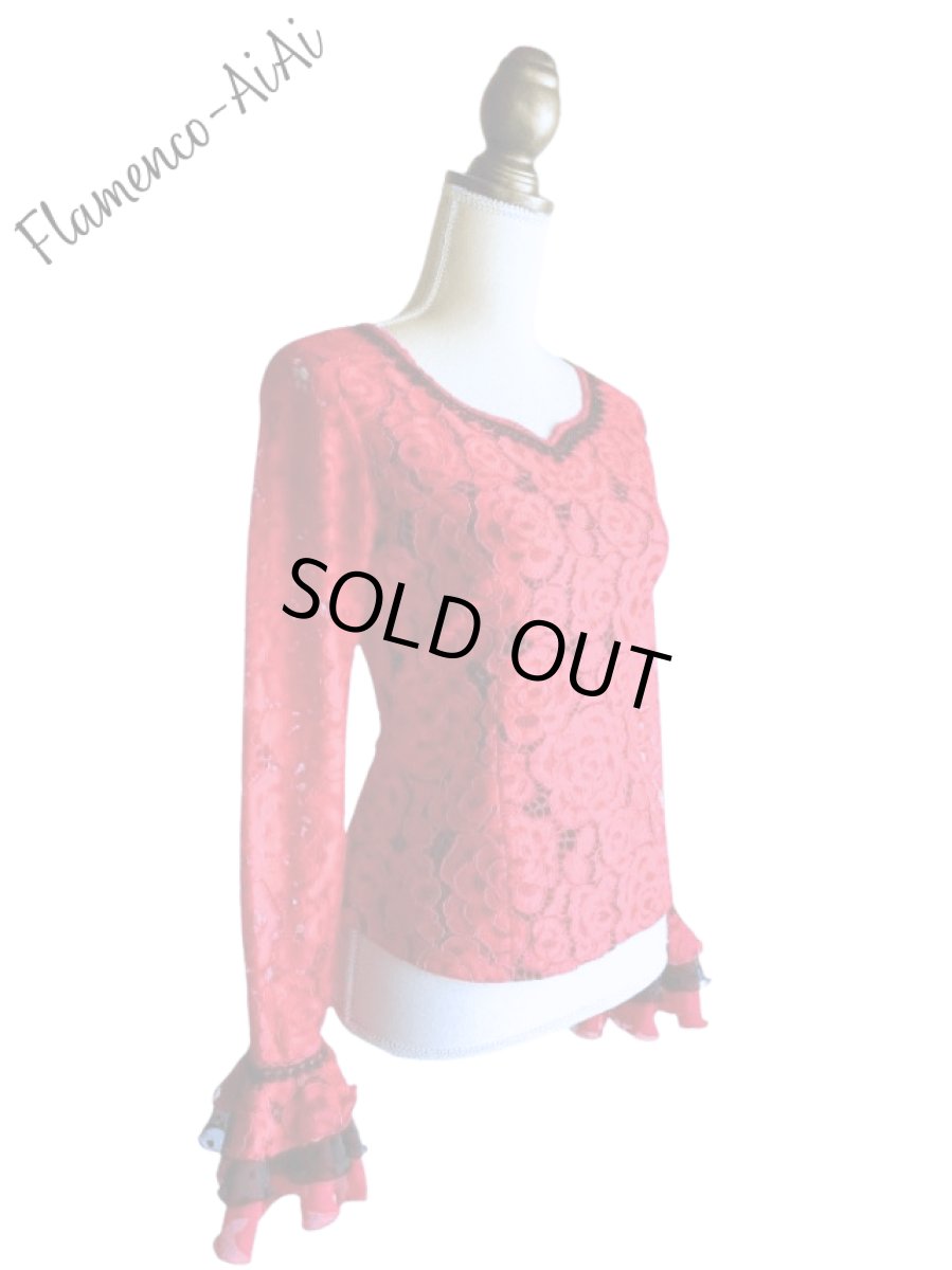 画像2: きれいレースのブラウス、ブラック×レッド、Lサイズ１点 (2)