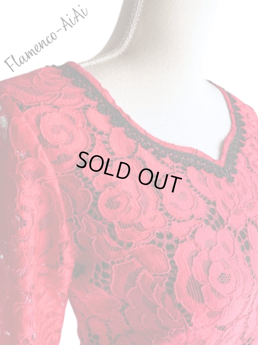 画像3: きれいレースのブラウス、ブラック×レッド、Lサイズ１点 (3)