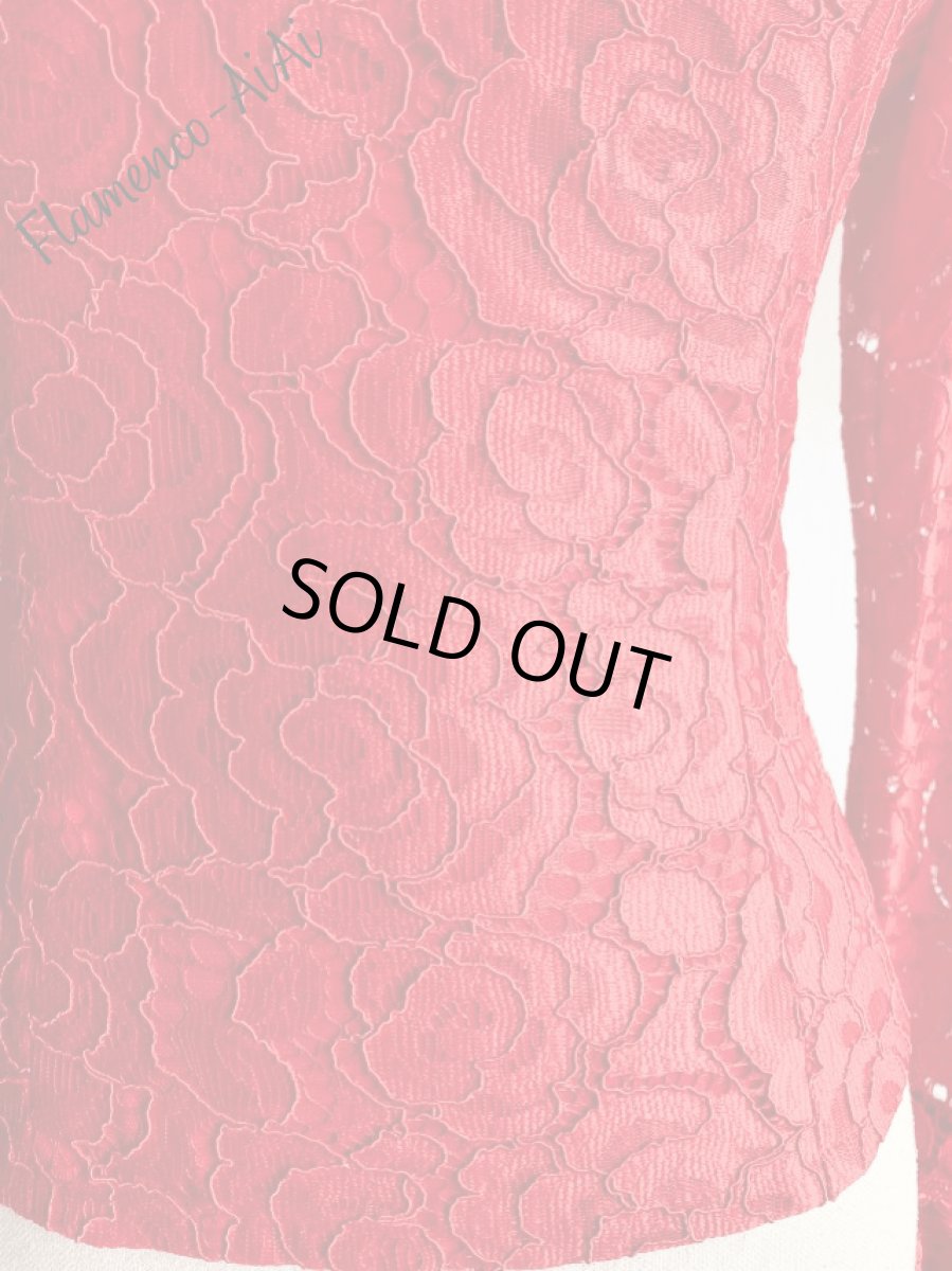 画像5: きれい赤レースのブラウス、レッド (5)