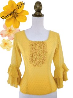 k*7様 新品未使用　フラメンコ　あいあい2段フリルポンポン付き袖　白ブラウス フラメンコ衣装あとりえあいあい テーラーメイド商品や各種小物