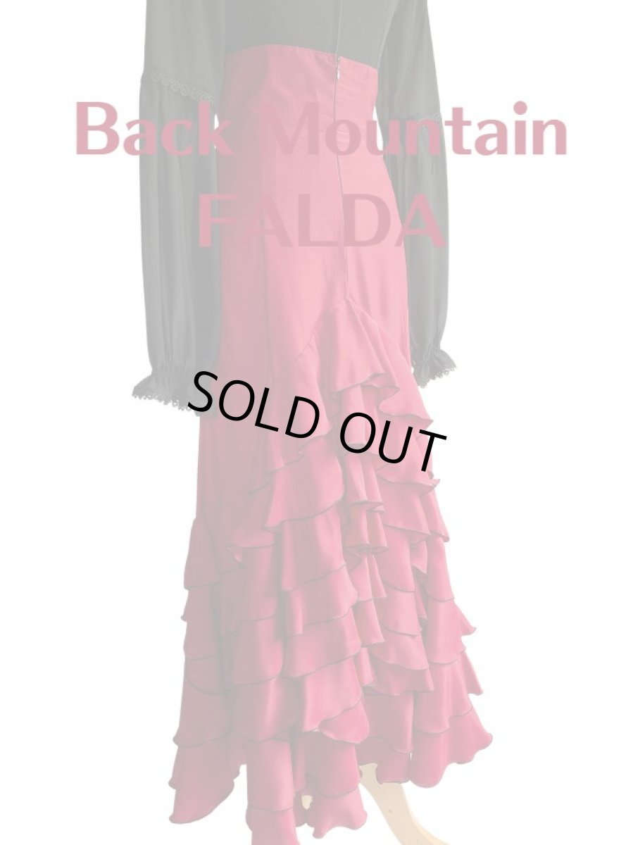 画像2: ハイウエストファルダ、バックマウンテンフリル10段、えんじ色 (2)