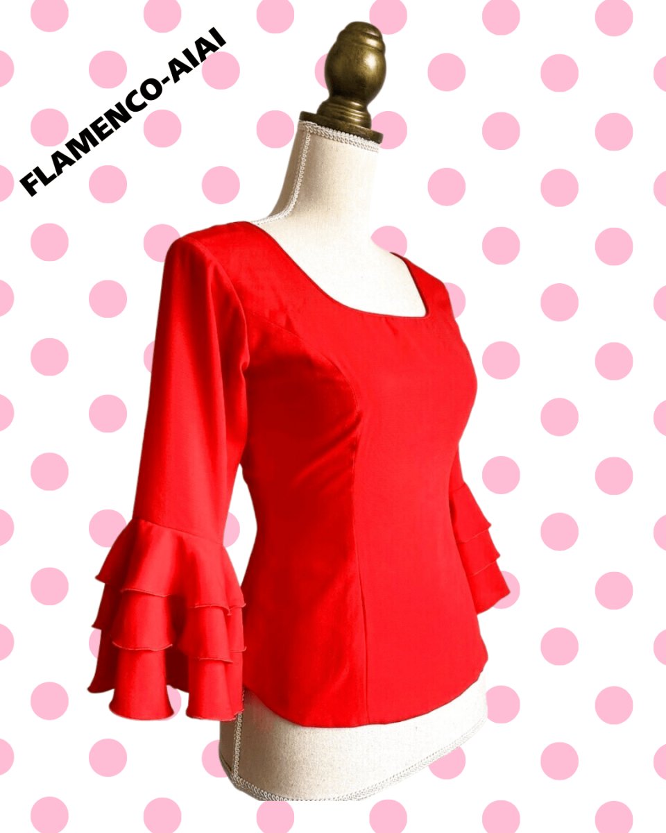 画像2: ブラウス、フリル3段、レッド (2)