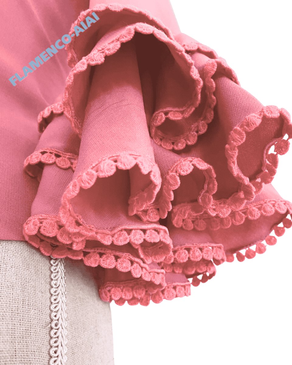 画像2: コーラルピンク、フリル3段、フリル先テープ飾り (2)