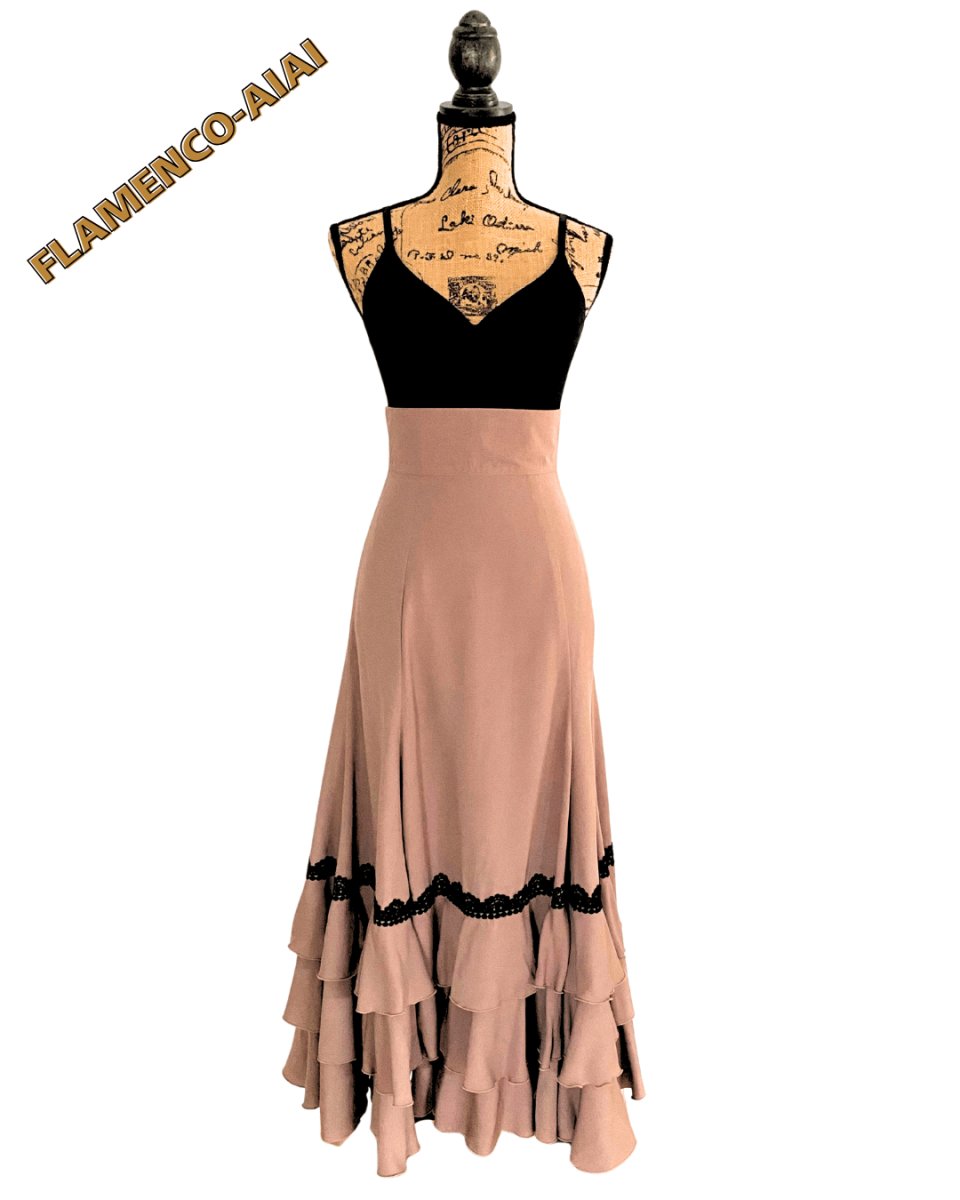 画像2: ファルダ、ハイウエスト、ベージュ×ブラックtape (2)